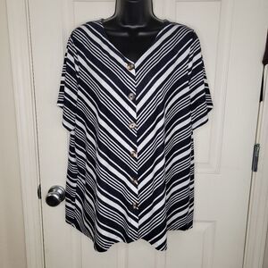 CJ Banks chevron/striped button up knit top 1x